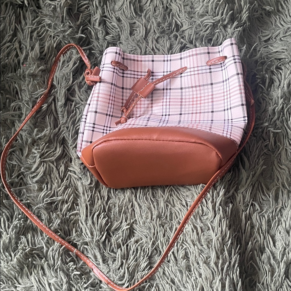 SHEIN White and Tan Plaid Crossbody Bag